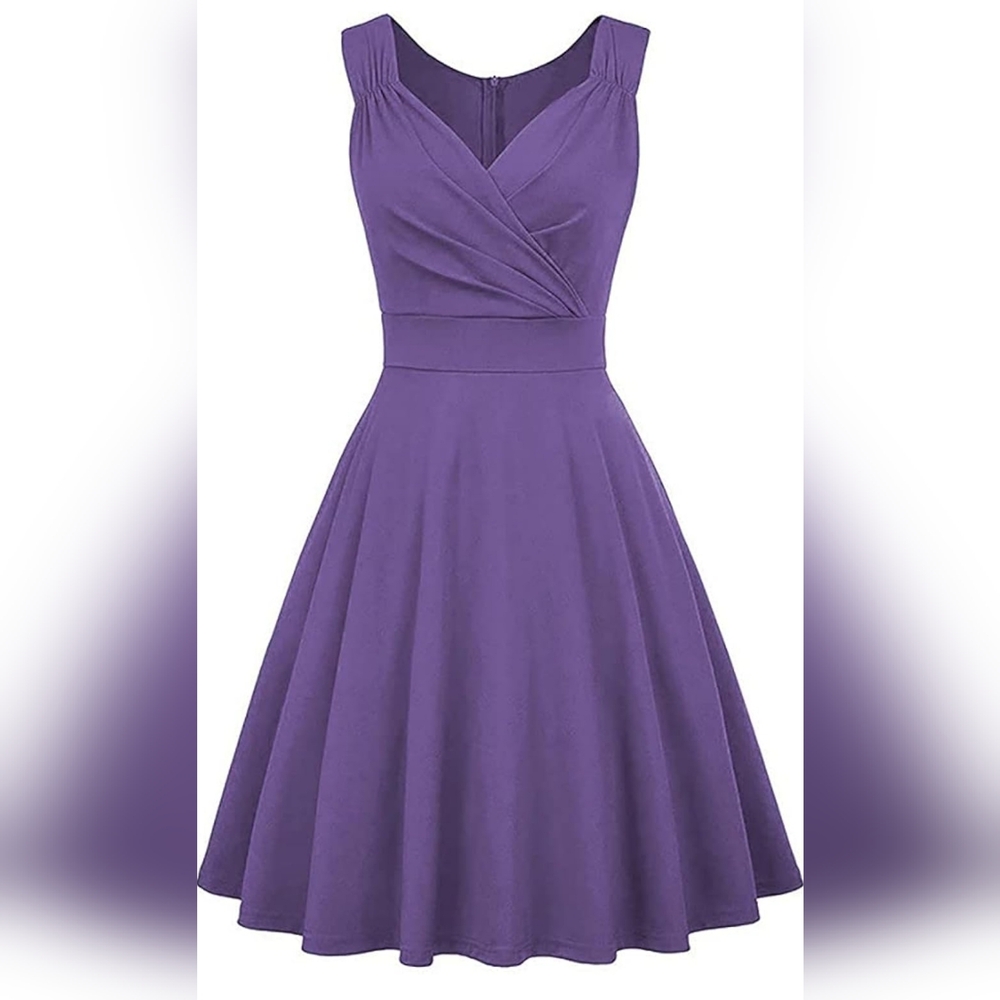 Women 50s 60s Style Sleeveless V-Neck Cocktail Swing Dress Large